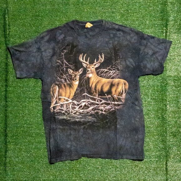 VINTAGE 1999 THE MOUNTAIN MENS T SHIRT BLUE TIE DYE MARBLE DEER OUTDOORS SZ XXL - Picture 3 of 5